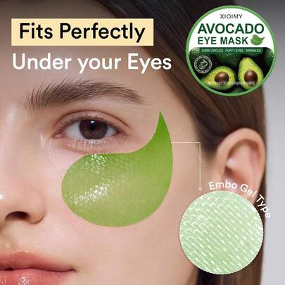 Xioimy 60片牛油果胶原蛋白眼膜，柔滑滋润，呵护娇嫩眼周肌肤，淡化黑眼圈和眼袋，深层滋养，完美贴合，更贴近肌肤，适合所有肤质，眼部护理