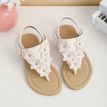 Milky White: Milky White Girls' Thong Sandals, Floral Crystal Princess Shoes, Soft Non-Slip Children's Beach Shoes, Little Girls' Summer Slippers - Beige - View 18