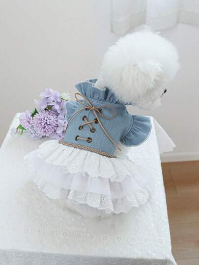 PETCIRCLE 1 bộ váy cho thú cưng, quần áo cho chó mùa xuân/hè hàng mới về, váy công chúa thường ngày cho chó nhỏ - Váy kiểu Texas