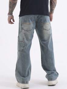 Baggy Carpenter Jeans Men's Wide Leg Pants Without Lycra Ref: 3019 - 中等水洗藍 - 查看 8