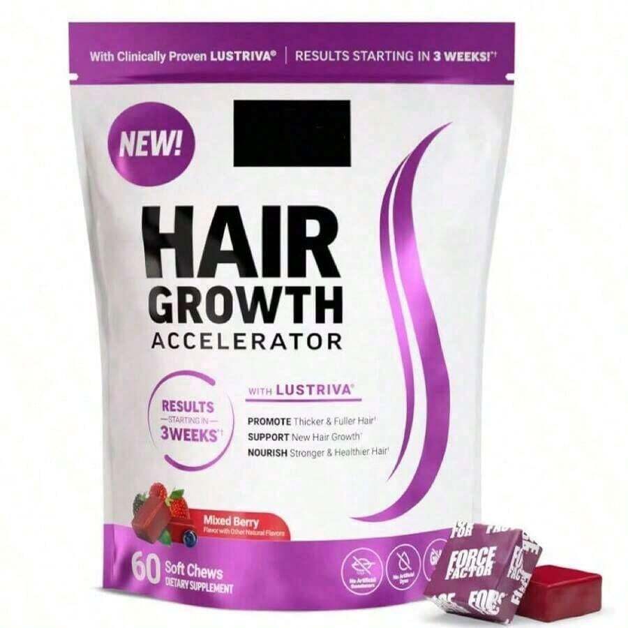 Hair Growth Accelerator Soft Chews, Hair Growth Vitamins For Women And Men With Clinically Studied  And Biotin, Promotes Thicker, Fuller, Stronger Hair, Mixed Berry, 60 Soft Chews - Người khác - Xem 1