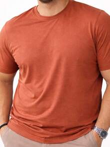 Men's Basic Plain Short-Sleeve T-Shirt Plus Size Summer Loose None Christmas Halloween - 摩卡棕 - 查看 2