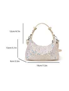 2026 Spring New Fashion Minimalist Versatile Niche Sequin Chic Simple Shoulder Underarm Handbag - White - View 3