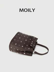 European And American Street Style Rivet Decor Bucket Shoulder Bag - Coffee - View 8