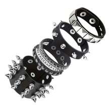1/4 件套黑色哥特式 PU 皮革铆钉朋克派对男女手链 - 黑色#1 - 查看 1