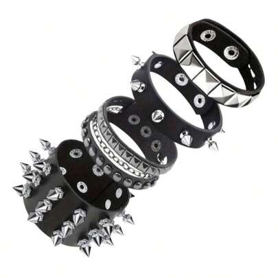 1/4 chiếc vòng tay phong cách Gothic bằng da PU màu đen đính đinh tán kiểu Punk dành cho nam và nữ