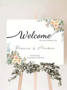 Customized Floral Party Welcome Sign - Durable PVC Signage Suitable For Weddings, Bridal Showers And Birthday Parties, Personalize With Name And Date, No Power Needed - Tabletop Decor - Multicolor - View 7