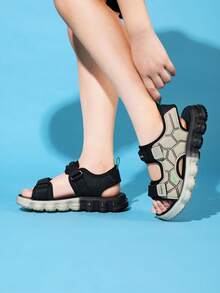 TPU减震鞋底青少年凉鞋，男女童夏季鞋 - 防滑可调节系带休闲鞋 - 黑色 - 查看 6