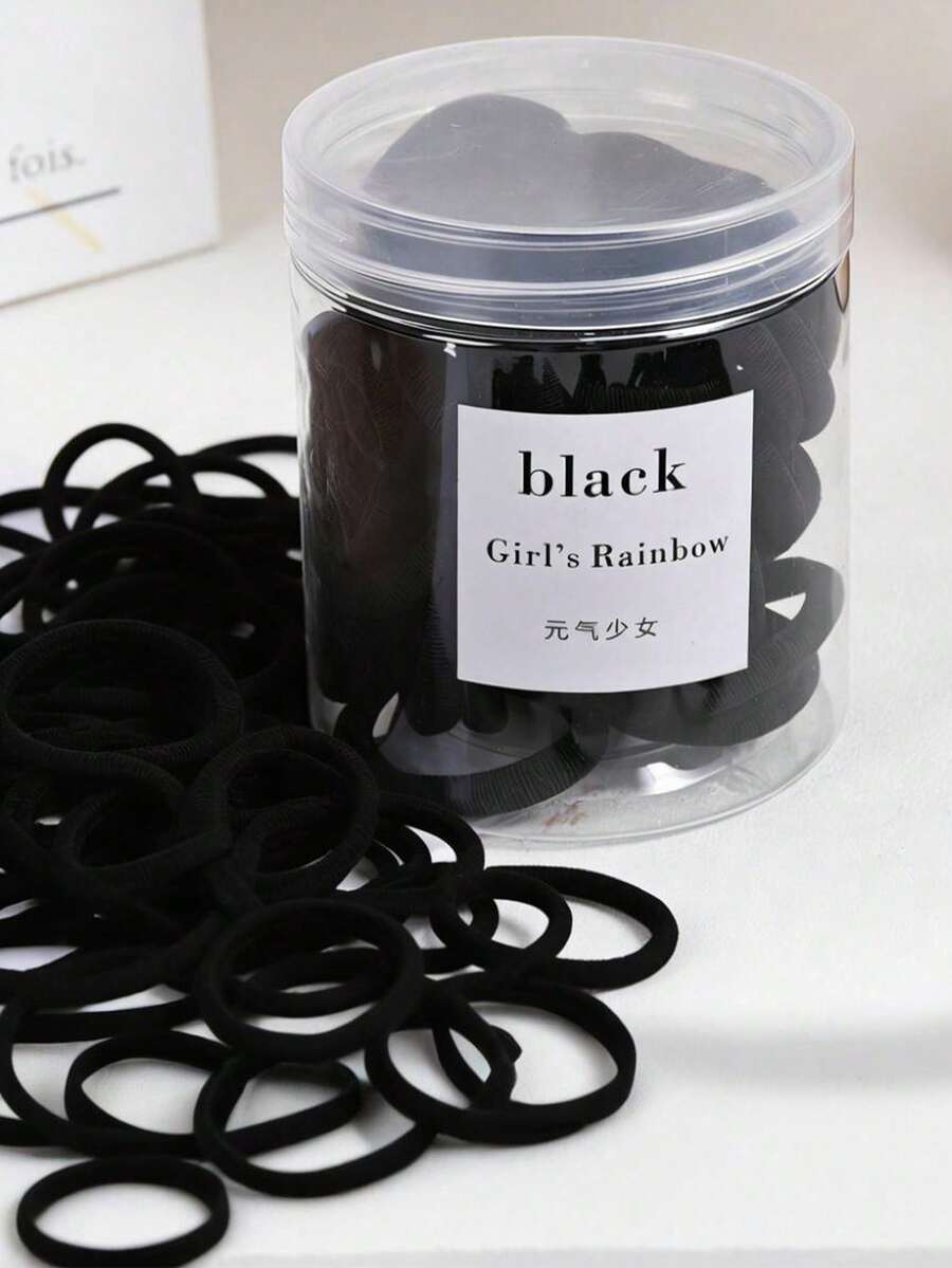 50pcs Soft Nylon Seamless Hair Ties, Thick Elastic Hair Bands, Black Non-Slip Hair Ropes, Suitable For Women And Girls, Daily Simple Versatile All-Season Hair Accessories Ponytail - Multicolor - View 1