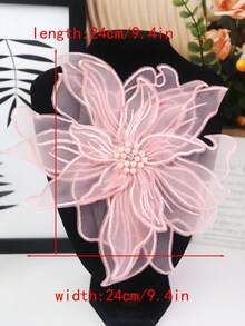 新款手工3D刺绣四层蕾丝，镶嵌水钻和珠子，宽度：23厘米，婚纱DIY刺绣配件 - 粉色 - 查看 2