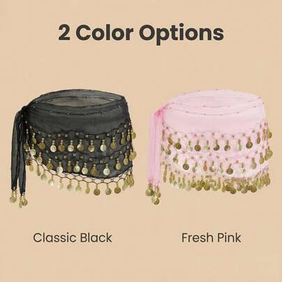 [Gold Coin Layered] Chiffon Waist Chain For Women, Bohemian Style Exotic Waist Decor, Party & Holiday Layering Accessory, Shiny Slim Waist Belt In Ins Style