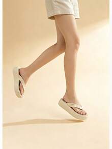 luofu Dép xỏ ngón nữ đế dày mềm mại chống trơn trượt, dép lê cao gót tối giản thời trang, dép xỏ ngón đi biển mùa hè, dép lê chống trơn trượt EVA. - Màu be - Xem 7