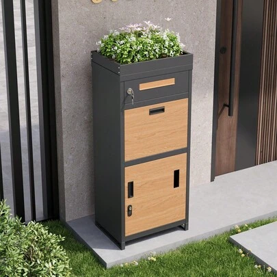Parcel Mailbox, Equipped With A Combination Lock, Outdoor Mailbox With Flower Bed, Integrated Mailbox, Lockable Parcel And Letter Storage Cabinet, 50x37x118.5cm