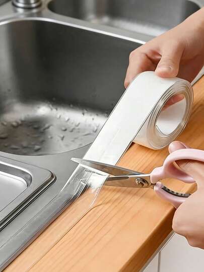 Tiras de sellador de silicona transparente resistente al moho, cinta de calafateo de PVC impermeable para grietas de cocina y baño, tiras de sellado de encimeras, adecuado para estufa, fregadero y inodoro, fácil de usar y recortar, adecuado para decoración de Halloween/Navidad
