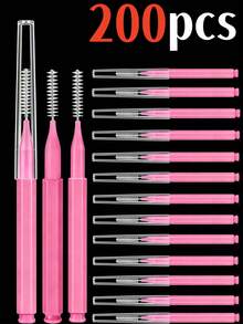 200支粉色和红色牙间刷，迷你便携牙签带防尘盖，口腔清洁工具。也适用于睫毛、睫毛膏、眉毛等化妆刷。居家、旅行、聚会用餐必备。 - 玫瑰紅 - 查看 10