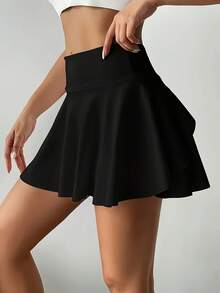 Women's High-Waist Tummy Control Skort With Anti-Chafing Technology - & Everyday Non-See-Through Skirt, Side Pockets, Stretchy Non-Slip Waist Trainer, Machine Washable Pants Alternative For,, Casual Outfits - Black, Bottoms, Pleated Design, Breathable Material, Apparel, Enthusiasts - 黑色 - 查看 6