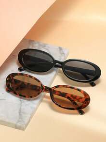2pcs Oval Women's Fashion Glasses New Small Frame Y2K Glasses - 2PC (Black and Gray Red Bean Flower Tea Tablets) - View 3