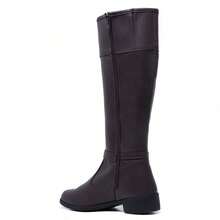 Bota Cano Alto Montaria Feminina Com Textura Modelo Clássico Elegante Casual Chic e Elegante Outono Inverno - Marrom - Visão 5