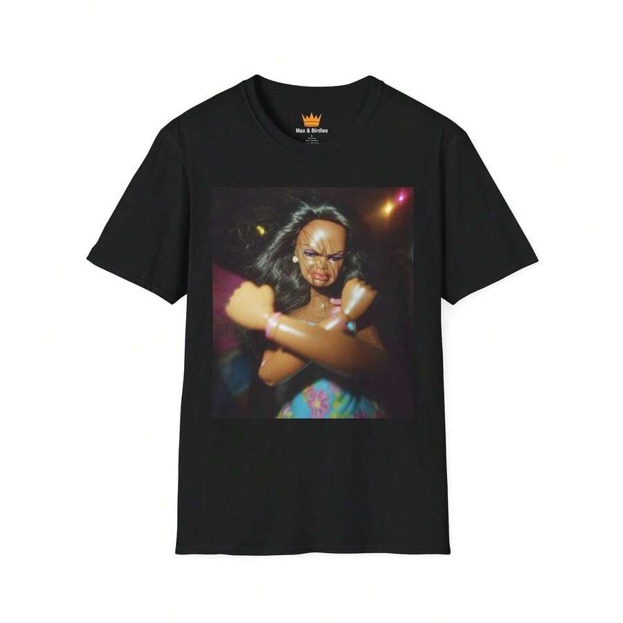 B ArbieCore Pumped Doll Portrait T-Shirt Retro Glow Photo Print - 黑色 - 查看 1