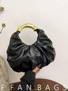 Pleated Cloud Design Handbag, Fashionable Luxury Lightweight Dumpling Shaped Tote Bag For Women - Black - View 1