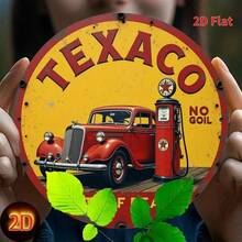 2D Flat, 1 Piece Vintage Texaco Gas Station Sign Wooden Wall Decor - 7.8x7.8 Inch Retro 2D Flat Print With Red Car And Pump Design, Classic American Style, Suitable For Home, Farmhouse, Garage, Bar, Cafe - No Electricity Needed, Easy To Hang, Garage Decor, Nostalgic Design, Durable Decoration, 2D Flat - Multicolor - View 4