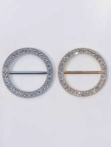 2pcs Gold/Silver Rhinestone T-Shirt Clip, Fashion Rhinestone Scarf Clip, Elegant Scarf Waist Belt Buckle For Dress - Multicolor - View 9