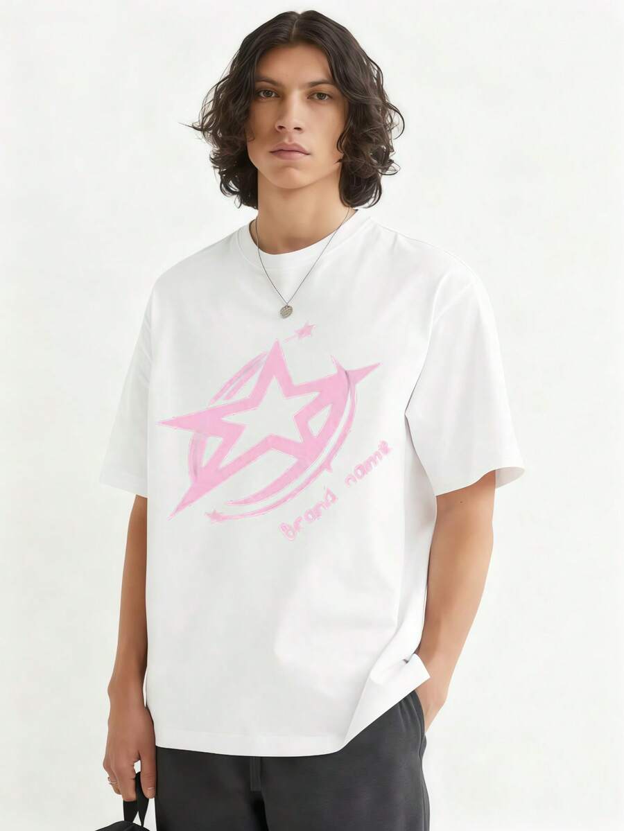 Camiseta informal de manga corta y cuello redondo para hombre, de color liso y corte holgado. - Blanco - Ver 1