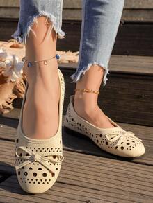 2026 New Arrival Women's Elastic Ankle Strap Round Toe Wedge Flats - Apricot - View 3
