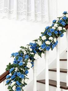 1/3/10 piezas Flor de rosa artificial colgante de 240 cm, enredadera de hiedra perenne falsa con hojas verdes, adecuada para decoración del hogar, decoración de habitaciones, decoración de jardines, decoración de paredes, decoración interior/exterior, decoración de dormitorios, decoración de bodas, decoración de mesas de comedor, decoración de fiestas, decoración de cumpleaños, decoraciones de primavera - Azul y blanco - Ver 9