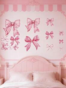 4Sheets-23pcs Pink Bow Wall Stickers,Light Pink Bow Knot Wall Decals,Watercolor Bow Wallpaper Peel And Stick For Home Bedroom Decor,Party,Notebook & Refrigerator, Romantic Geometric Theme,Wall Stickers For Bedroom,Wedding Decorations - A - View 3