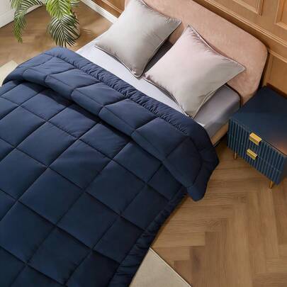 1pc Luxury Comforter, Warm For Autumn/Winter, Fits Twin/Queen Size, All Season, Down Alternative Filling, Soft & Breathable, Corner Ties, Navy Blue