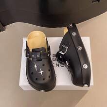 2025 Summer New Thick Sole Hollow Slip-On Sandals, Fashion Versatile Outdoor Non-Slip Closed Toe Mules For Women - Black - View 4