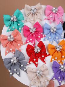 10pcs Girls' Multi-Color Rhinestone Pearl Bow Barrettes, Minimalist Side Bangs Clips, Cute & Versatile Hair Accessories For Daily Use - Multicolor - View 4