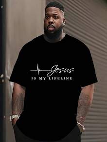 Camiseta de hombre de talla grande con estampado 3D, camiseta cristiana "Es mi salvación", adecuada para uso casual al aire libre, entretenimiento en fiestas, TALLA GRANDE - Negro - Ver 2