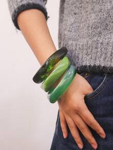3pcs Exaggerated Asymmetrical Acrylic Semi-Transparent Bracelets For Women, Versatile - Multicolor - View 4