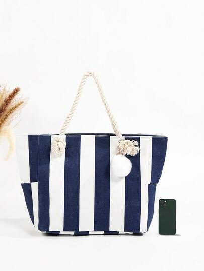 2026 New Cross-Border Nylon Women's Bag, Minimalist Colorblock Striped Large Capacity Tote Bag, Fashionable Commuter Shoulder Bag For Women