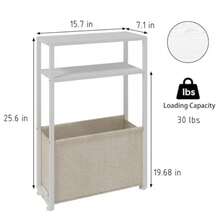 Mesa auxiliar estrecha mesas auxiliares delgadas con cesta de tela mesa delgada para espacios pequeños mesita de noche delgada para sala de estar dormitorio 1 Blanco + Marrón Camel - Blanco Camel Brown - Ver 2