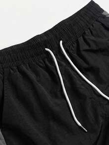 Men's Casual Loose Straight Breathable Drawstring Shorts, Versatile For Daily Wear In Summer - Black - View 4