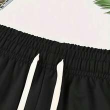 1 Set Of Summer New Men's Casual Sports Casual Suit Round Neck T-Shirt Short Sleeve + Shorts, Knitted Fabric, Fashionable Personality All-Rounder, Suitable For Outdoor Activities Printed Summer Two-Piece Set. - màu đen - Xem 6