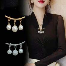 Japanese And Korean Style Elegant Clasp Brooch With Faux Pearl Decor For Women's Clothing - Silver - View 2