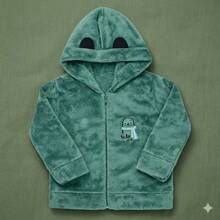 Jaqueta Fleece para Bebê Menino Capuz Interativo Quentinha - Verde Oliva - Visão 3
