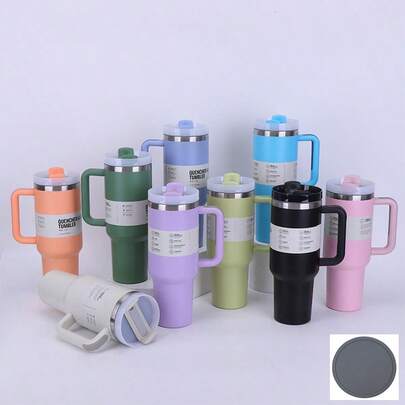 1 pieza Vaso aislado de 40 onzas con asa, contenedor de bebida premium para verano, botella de agua de acero inoxidable de doble pared al vacío, adecuada para actividades al aire libre, viajes, campamento, senderismo, conducción, taza para café helado, gran regalo