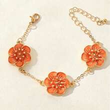 1 pieza Elegante brazalete floral esmaltado en naranja, uso versátil diario para niña - Multicolor - Ver 3