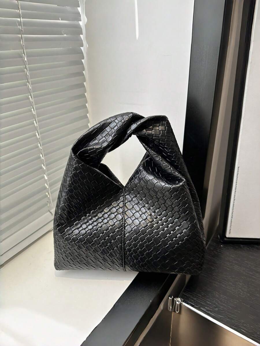 Túi xách vuông xoay bất đối xứng thời trang, ba lô chất liệu PU dệt, túi công sở đa năng tối giản có quai xách tháo rời (mẫu ngẫu nhiên), túi xách đa năng phong cách mới, thiết kế giản dị, túi đeo chéo, túi tote nhẹ dung tích lớn