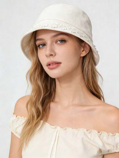 1顶高品质日式蕾丝花卉渔夫帽，可调节女士夏季遮阳帽，适合日常佩戴、户外活动、聚会等场合。