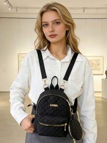 Ba lô mini chần bông dành cho nữ, có ngăn đựng tiền xu, túi đeo chéo 2 trong 1, ba lô nhỏ gọn thường ngày cho bé gái. - Nhiều màu - Xem 2