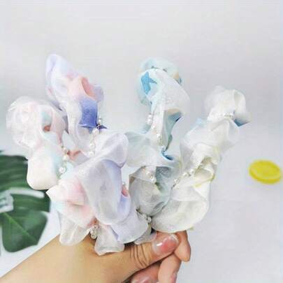 French Pearl Print Pleated Headband, Sweet Versatile Elegant Hair Hoop, High Crown Hair Accessory For Women