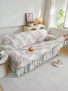 1件装牛奶丝面料防滑弹力装饰沙发裙，适合母亲节、婚礼季等场合，柔和清新的粉彩花卉复古乡村风格，优雅印花图案，宠物友好防尘沙发套，可选1/2/3/4座尺寸，四季皆宜。 - 彩色 - 查看 9