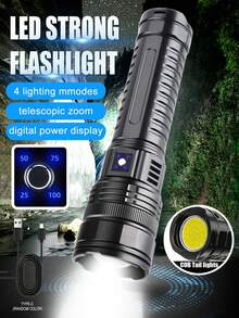 10 000 lumens Lampe de poche laser blanche super brillante, torche haute puissance, 5 modes d'éclairage, indicateur de batterie numérique et feu arrière, mise au point réglable, étanche pour l'extérieur, batterie haute capacité intégrée, charge rapide Type-C, fonction de batterie externe, convient pour le camping, la randonnée, la pêche, la patrouille et l'éclairage d'urgence - S33 - Voir 5