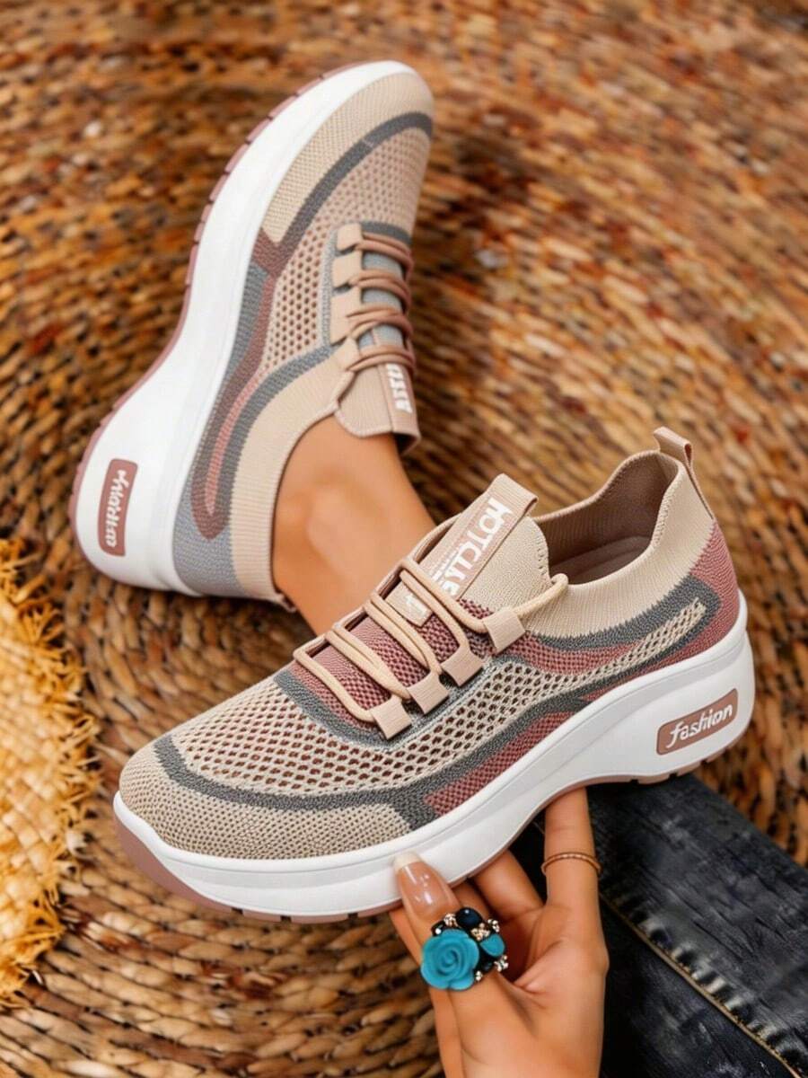 Women's Multi-Functional Casual Shoes. Flexible And Comfortable Upper, Non-Slip, Height-Increasing, And Shock-Absorbing. Washable. Fashion And Dynamic, Suitable For Everyday Wear, Running, Fitness, And Travel. - 卡其色 - 查看 1